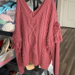 Women's Cable Knit Sweater - Pink